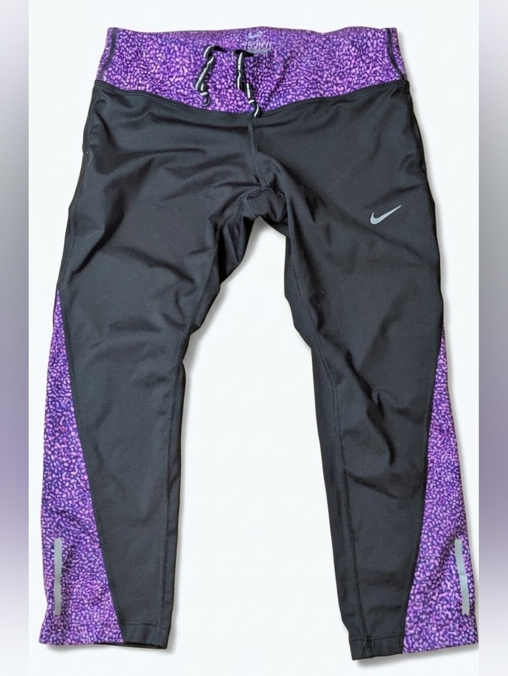 Nike Dri-FIT Black Purple Speckled Crop Leggings Zip Pocket - Picture 4 of 5